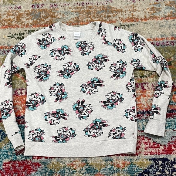 Women's Mickey Mouse and Minnie Mouse Winter Cartoon Crewneck Sweatshirt - Picture 6 of 8